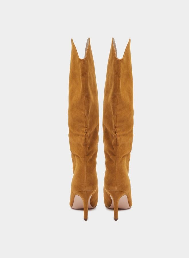 Styli Women Tan Suede Knee High Boots - Image 5